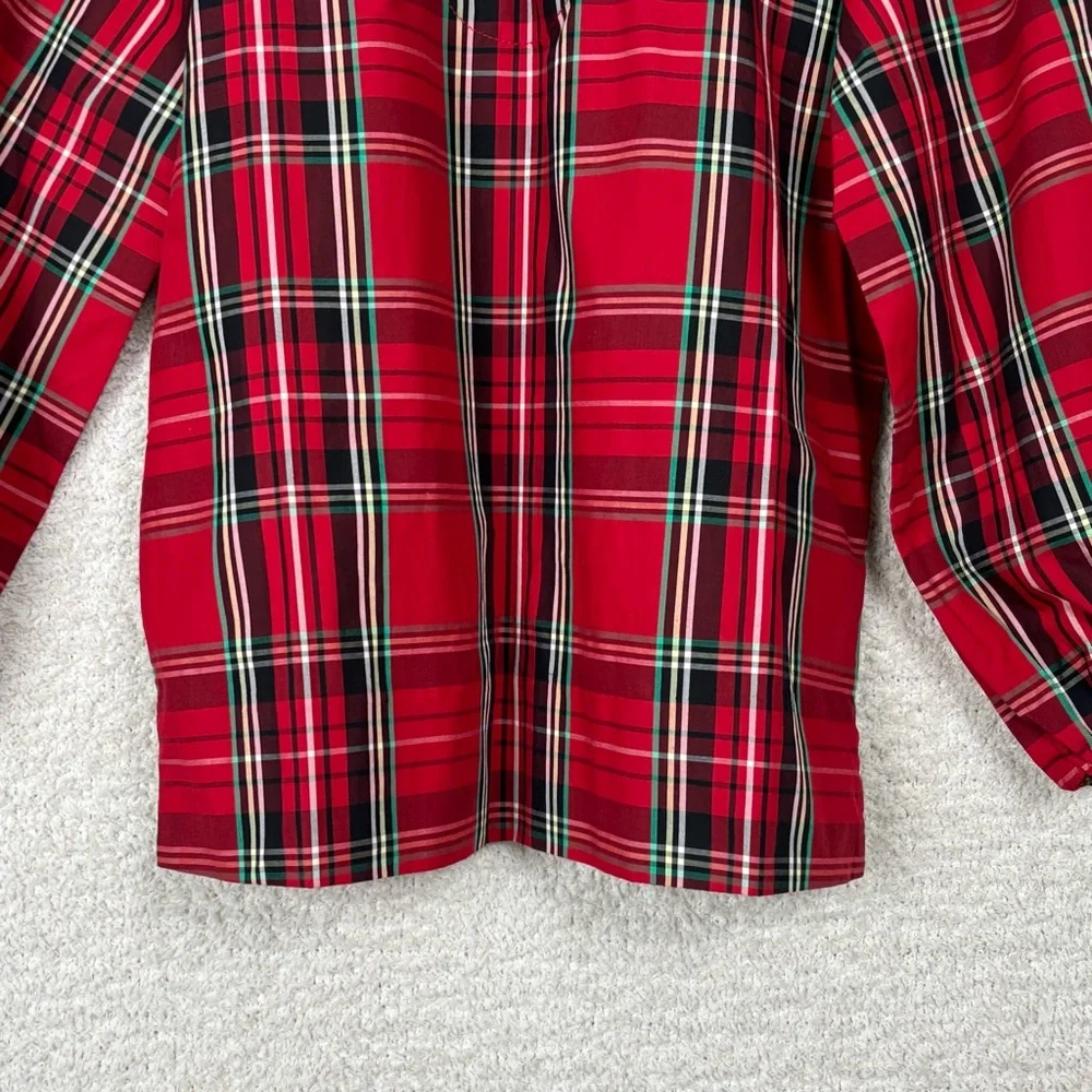J. Crew Top Womens XXS Red Puff Sleeve Poplin Blouse Good Tidings Plaid‎ Cotton